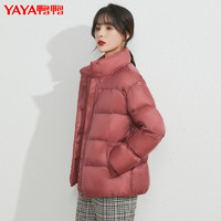 YAYA 鸭鸭韩版面包羽绒服女新款轻薄短款小个子红色休闲白鸭绒外套女款