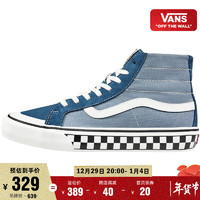 Vans范斯官方 Sk8-Hi vans牛仔蓝棋盘格男鞋女鞋板鞋运动鞋 深蓝色 34.5