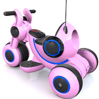 笑娃娃 儿童电动车摩托车三轮太空车可坐人宝宝童车电瓶车婴儿玩具车粉色