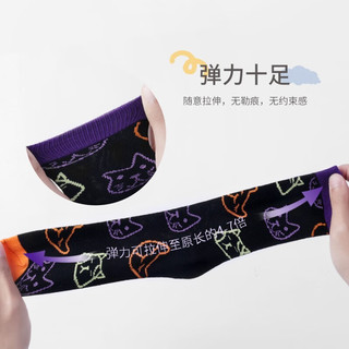 MQD童装儿童袜子3双装卡通猫咪棉感男女童中大童袜子秋冬季中筒袜 MHH1052 紫色，橙色，黑色 M（16-18cm）