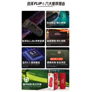 JBL 杰宝 FLIP6 音乐万花筒六代 便携式蓝牙音箱 低音炮 防水防尘设计 多台串联 赛道扬声器 独立高音单元 迷彩色