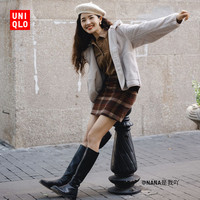 优衣库 女装 防风摇粒绒休闲连帽外套(长绒宽松长袖)449760UNIQLO 蓝色 155/80A/S