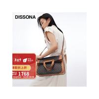 DISSONA 迪桑娜 包包女斜挎包2021新款幸运锦囊老花包大容量手提包单肩女包 棕色