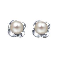 CHOW TAI FOOK 周大福 AQ32810 花瓣925银珍珠耳钉 7-7.5mm