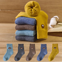 雷哈格尔 冬季加绒加厚保暖毛圈袜5双装 小熊款
