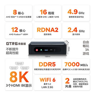 Beelink 零刻 GTR6 青春版 迷你主机（R9-6900H）准系统