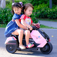 小嘎子 摩托车儿童电动车四轮可坐儿童电动汽车儿童汽车可坐人玩具车可坐人儿童车标配粉