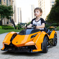 笑娃娃 HL528兰博基尼儿童电动汽车四轮遥控宝宝玩具车可坐人超男女小孩大跑车活力橙色