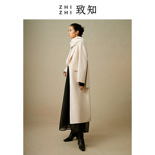 致知ZHIZHI 远朝归 大衣外套女2022冬季新款羊绒羊毛高级双面呢 茶棕色 0/XS