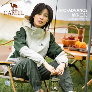 骆驼 CAMEL熊猫系列三防冲锋衣男女单层硬壳外套户外登山服冬 AA12235456，深橄榄/墨蓝/浅卡其，男 现货 XL