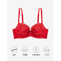VICTORIA'S SECRET 维密 性感网纱花卉刺绣3/4罩杯红色本命年内衣文胸