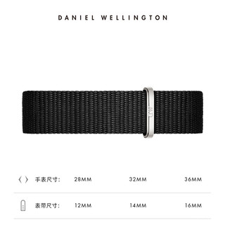 Daniel Wellington DanielWellington）DW原装表带12mm黑色尼龙银色针扣女款DW00200196（适用于28mm表盘系列）