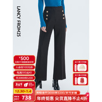 朗姿 法式高腰显瘦阔腿长款高级感职业裤子女士2022冬季新款西装裤 黑色 XL
