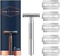 Gillette 吉列 King C. 男士双刃剃刀 + 5 个镀铂金双刃刀片,送给他/爸爸的礼品套装