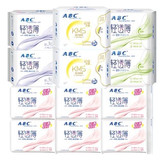 ABC 纤薄棉柔日用加长夜用卫生巾组合套装纤薄透气姨妈巾 含旅行装54片