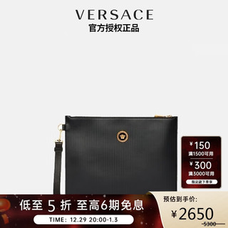 VERSACE 范思哲 奢侈品 男士黑色牛皮革美杜莎头像手拎包手拿包礼盒 男女同款 DP85102 DVTE4 D41OH