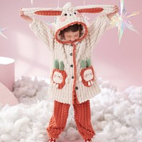 FENTENG 芬腾 女童睡衣冬季加绒加厚款儿童珊瑚绒套装可爱超萌中大童家居服