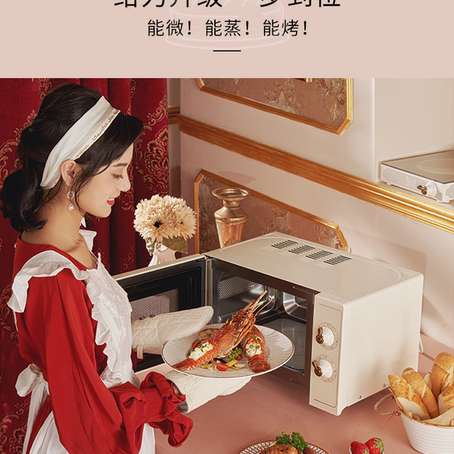 Dual 帝而/Dual复古微波炉蒸烤箱一体家用小型迷你光波炉平板不锈钢款