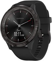 GARMIN 佳明 vivomove 3 混合智能手表，带真正的手表指针和隐藏式触摸屏显示器，黑色硅胶带石板硬件