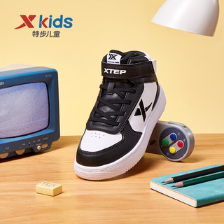 特步(XTEP)童鞋板鞋中大童男女童空军一号搭扣运动鞋 679316319255 黑白 40码