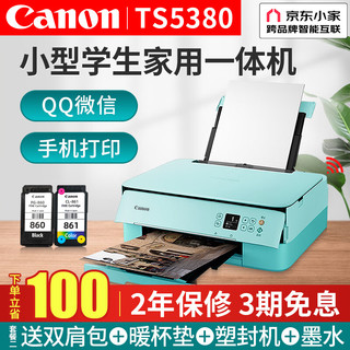 佳能（Canon） TS5380彩色喷墨打印机复印扫描一体机连供无线照片家用办公自动双面 套餐一：主机（粉绿）+可加墨墨盒+墨水8瓶