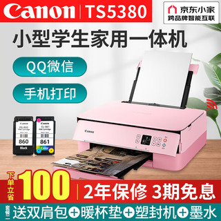 佳能（Canon） TS5380彩色喷墨打印机复印扫描一体机连供无线照片家用办公自动双面 套餐一：主机（粉红）+可加墨墨盒+墨水8瓶