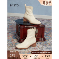 BASTO 百思图 2022冬季新款时尚潮流通勤气质粗跟弹力靴女短靴TSH46DD2 白色 37