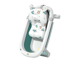 BESSIE BABY 贝喜 儿童可折叠浴盆 莫森绿 83*50*25cm+猫咪悬浮垫+小方巾 2条