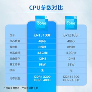 intel 英特尔 酷睿 i3-13100F 盒装CPU处理器