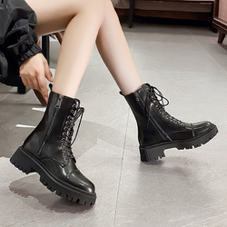 马丁靴女2022年新款爆款秋冬季加绒黑色中筒短靴英伦风小个子靴子