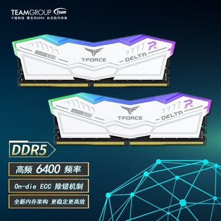 十铨(Team) DELTA 炫彩RGB DDR5 6400 台式机灯条 高频电脑内存条 白色 32G（16Gx2）