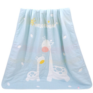 Elepbaby 象宝宝 婴儿被子儿童幼儿园被子加厚全棉纱布被8层午睡盖毯盖被包被巾110X110CM长颈鹿蓝色