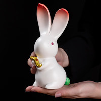 东方泥土 H04-05A 可爱陶瓷兔子摆件 白色