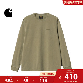 carhartt WIP 长袖T恤男装秋冬军风LOGO标签印花特染造旧222030