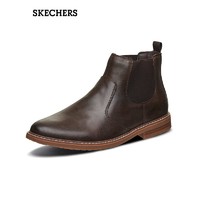 SKECHERS 斯凯奇 商务休闲皮鞋休闲靴男鞋 时尚一脚套切尔西靴66406 BRN棕色 42