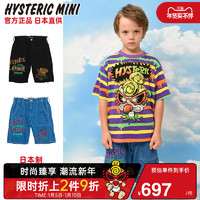 HYSTERIC MINI 黑超奶嘴牛仔短裤Hystericmini日本制官方涂鸦风儿童潮运动裤正品