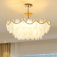 繁简 客厅灯法式复古珍珠装饰羽毛玻璃灯简约现代浪漫轻奢卧室餐厅吊灯