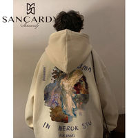 SANCARDY美式复古油画印花卫衣男秋冬款加绒加厚大码连帽国潮外套