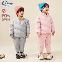 Disney 迪士尼 羽絨內膽兒童女童羽絨服套裝輕薄冬裝白鴨絨外套褲子兩件套 灰色 140CM