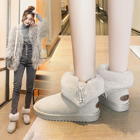 公猴雪地靴女短筒加绒加厚短靴新款春季棉鞋ins潮面包鞋 沙色 38