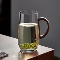 忆壶茶 玻璃茶杯带把手直桶家用水杯个人专用绿茶杯单个高颜值杯子