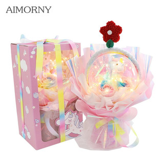 AIMORNY 爱梦妮 3朵七彩玫瑰 独角兽波波球花束