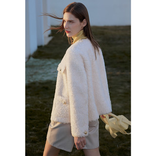 Amii2022冬季新款全羊毛毛呢外套颗粒绒小法式香风外套女白色大衣