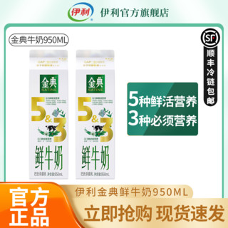 yili 伊利 金典鲜牛奶950ml*2盒装巴氏杀菌全脂新鲜低温牛奶