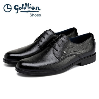 金利来（goldlion）羊皮男鞋 商务正装鞋 圆头系带软皮透气单鞋 男士轻质休闲皮鞋 黑色 40