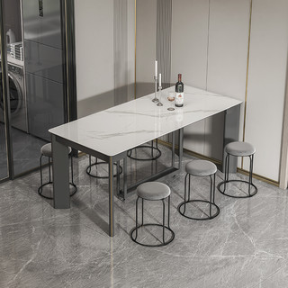 折叠餐桌家用可伸缩小户型岩板轻奢现代简约实木薄饭桌子餐椅组合