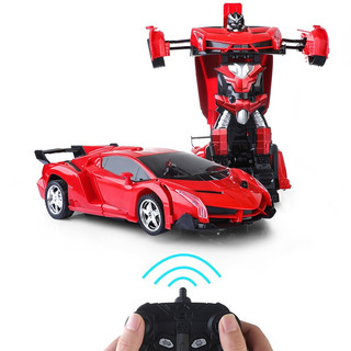 木丁丁 儿童遥控车汽车 一键变形玩具机器人 可充电男孩玩具模型新年礼物