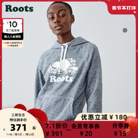Roots 加拿大2021秋冬新款女士椒盐灰印花保暖袋鼠口袋套头连帽衫
