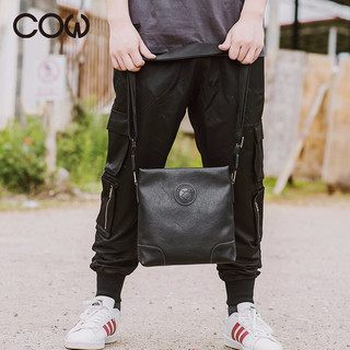 COW 法国COW男包 单肩包男士斜挎包包男商务休闲皮包时尚背包 C-9808 竖款