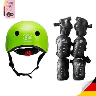 可可乐园 头盔护具儿童自行车平衡车滑步车滑行车学步车单车小孩幼儿男女踏行车头盔绿色+护具